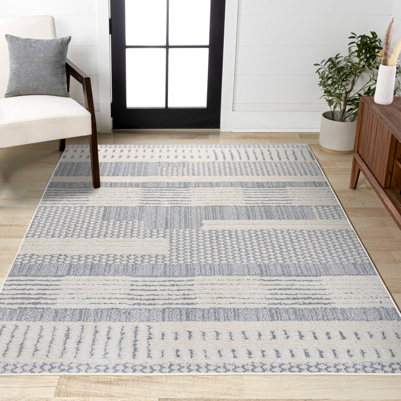 Kellum Geometric High-Low Cream/Gray Rug, Rectangle 3'11" x 6'