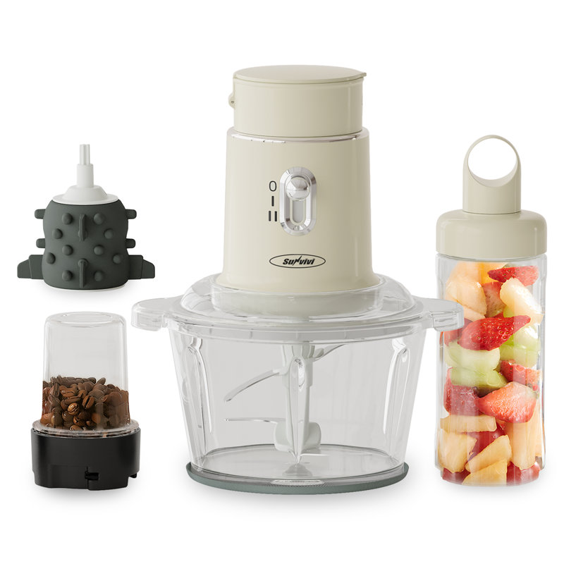 Electric Food Chopper, 4 In 1 Food Grinder For Grinding Meat, Peeling Garlic & Juicing, 2 Speed Blender And Food Processor Combo With 1.5L Glass Bowl & 2 Cups (0.4L+0.2L)