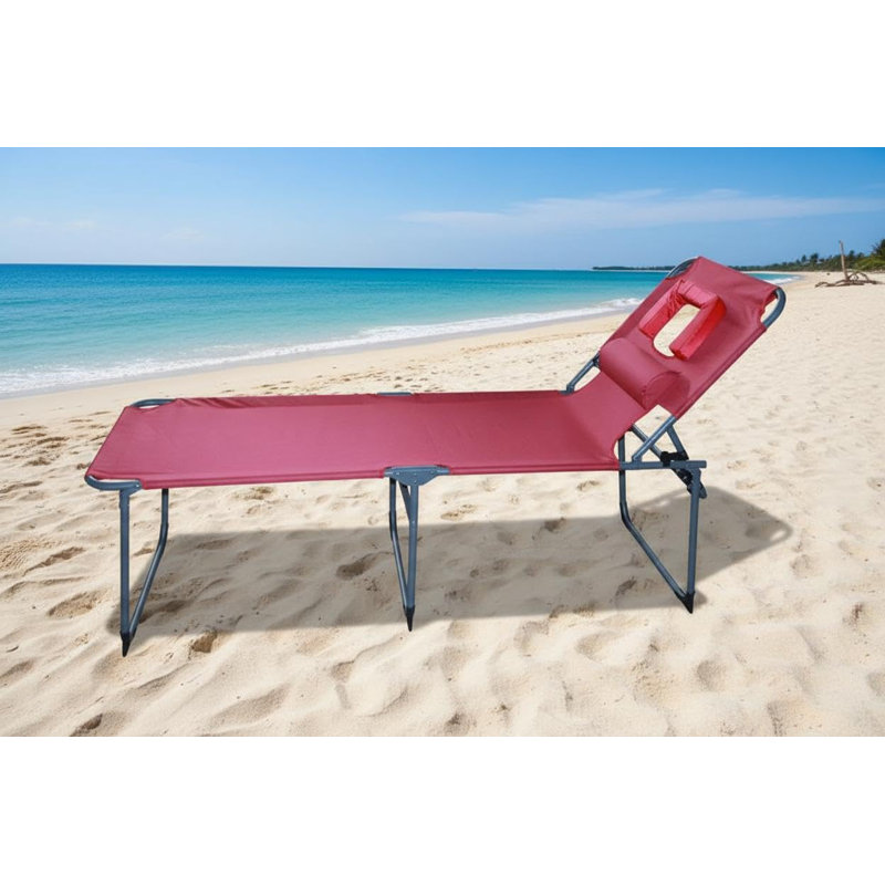 Tanning Chair with Face Hole Folding Beach Lounge Chair,5-Position Adjustable Backrest, Pillow & Side Pocket,Portable Face Down Chaise Lounge