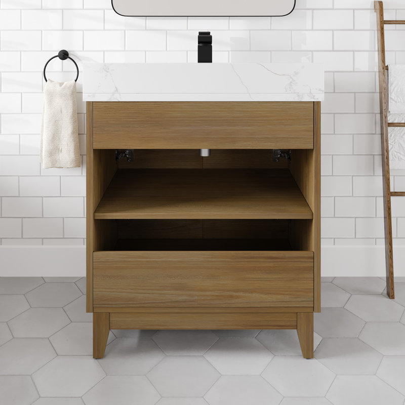 Burtch 30"W X 19"D Oak Bathroom Vanity With White Countertop And Integrated Sink