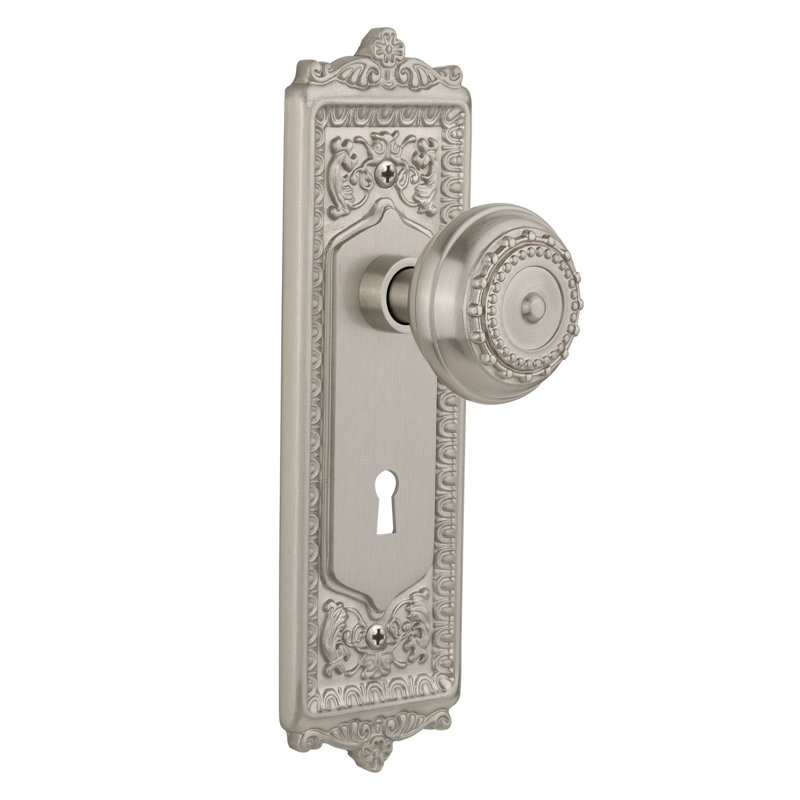 Ripley Interior Mortise Door Knob with Arch Rosette, Satin Nickel