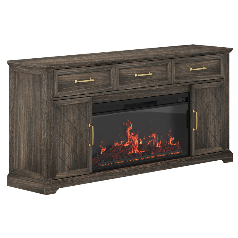 68 " Farmhouse TV Stand Entertainment Stand with 36" Electric Fireplace, Sound Function, Timer, Remote Control, Brown