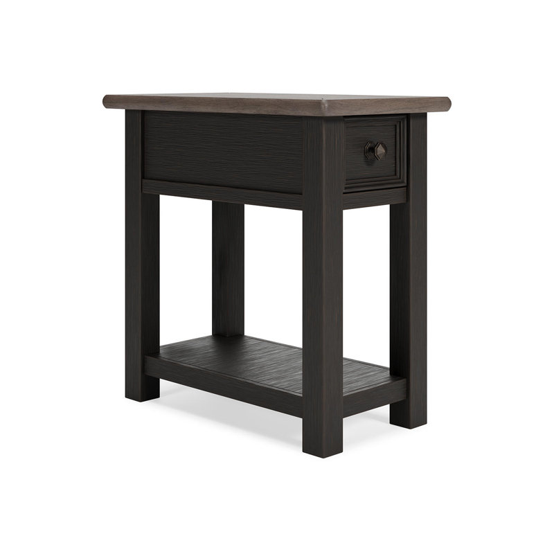 Table de bout Chailey avec rangement et prises intégrées, Brun grisâtre / noir, H 24 po x l 14 po x P 24 po