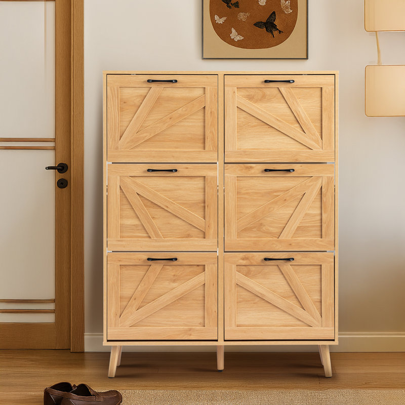 Wooden 6 Flip Drawers Shoe Cabinet, Natural