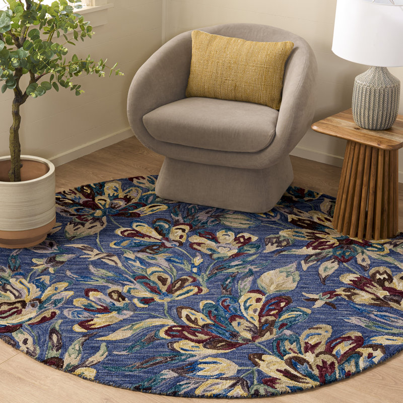 Tapis bleu / violet en laine et coton touffeté à la main Keenin, Tapis de couloir 2 pi 3 po x 8 pi