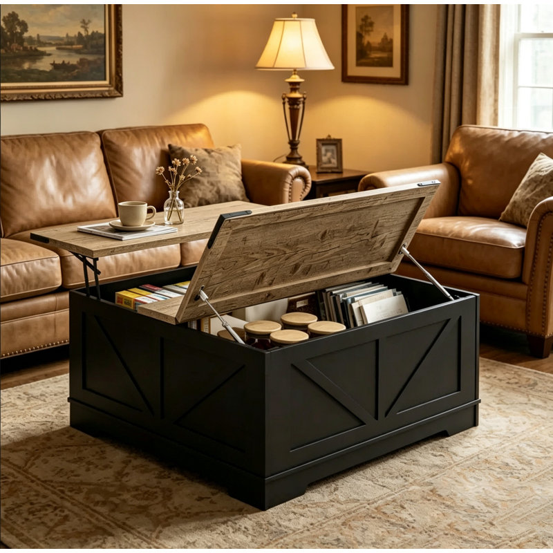 Table basse 17 po 17 po Farmhouse, Gris-noir