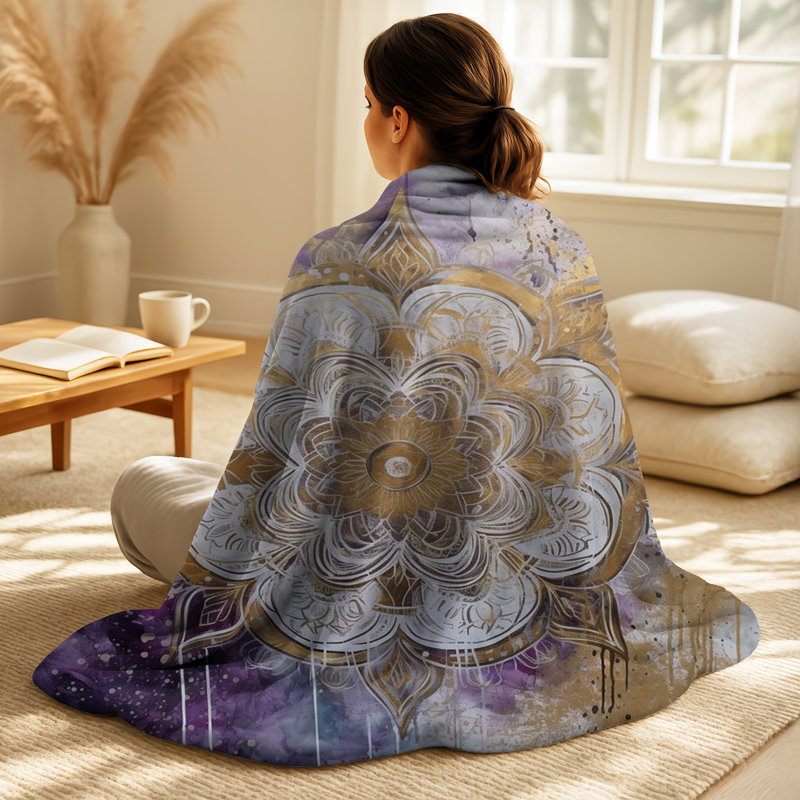 Jeté de salon mauve et doré Mandala I - Boho Mandala