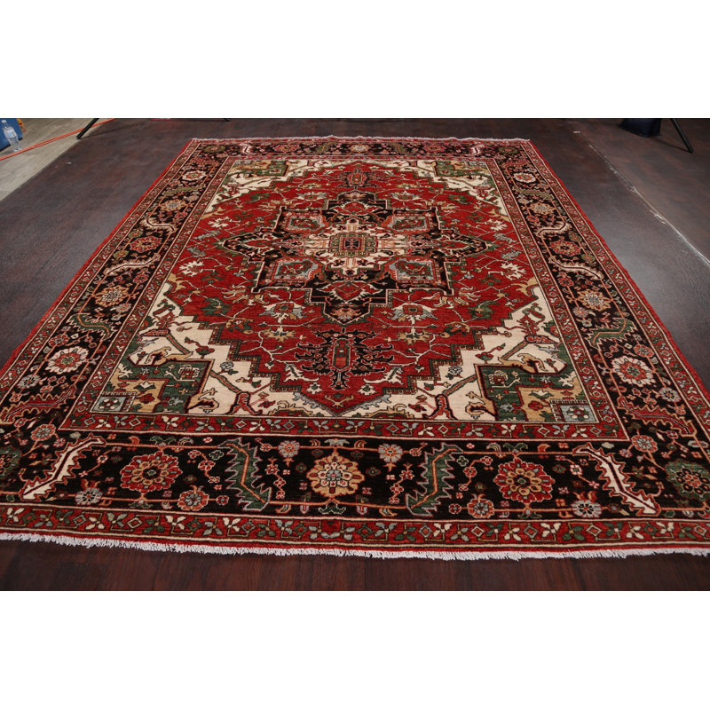 Tapis décoratif en laine de conception unique 8 pi x 9 pi 6 po noué à la main New Age Heriz Serapi