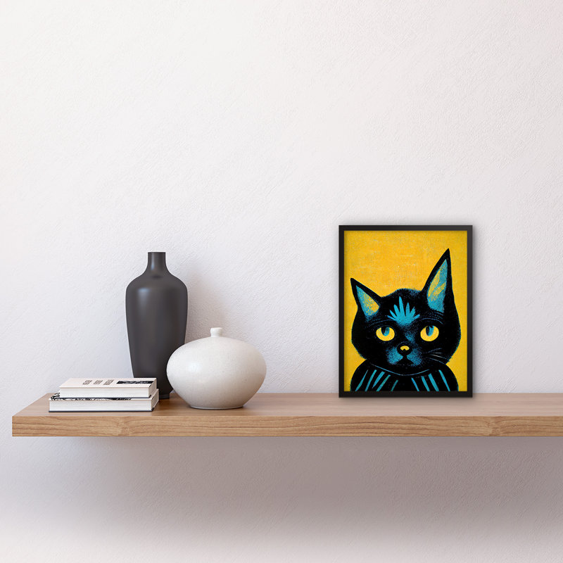 Quirky Bold Black Cat - Single Picture Frame Print