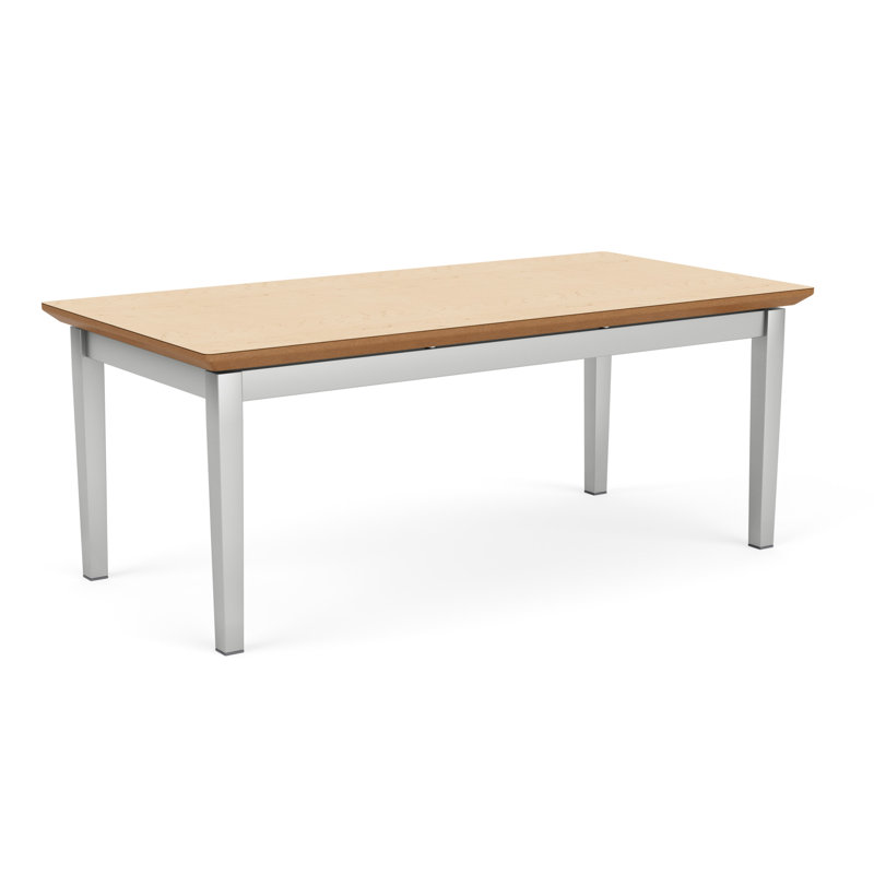 Lenox Steel Waiting Reception Coffee Table Metal Frame 40x20" High Pressure Laminate Top, Natural Maple, Silver