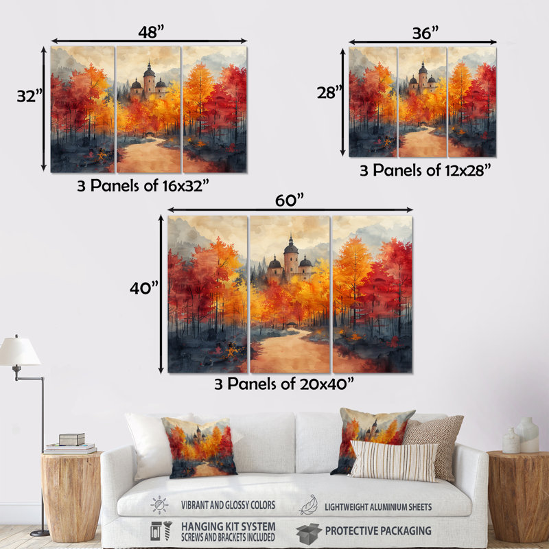 - Ensemble de salon d'art mural Chateaus, H 28 po x l 36 po x P 1 po, Métal métal