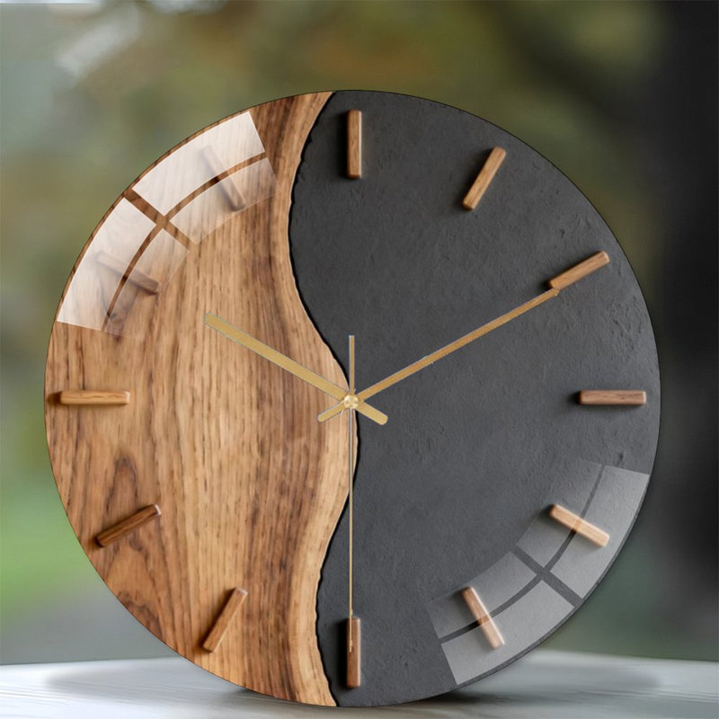 Horloge murale 12 po ronde en verre trempé avec mouvement à quartz silencieux, Gris foncé