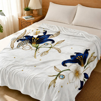 Plaid luxueux à imprimé floral, élégant motif de lys, ultra doux, léger, respirant, toutes saisons, agréable pour la peau, lavable à la machine, décoratif, pour canapé, fauteuil, salon et chambre