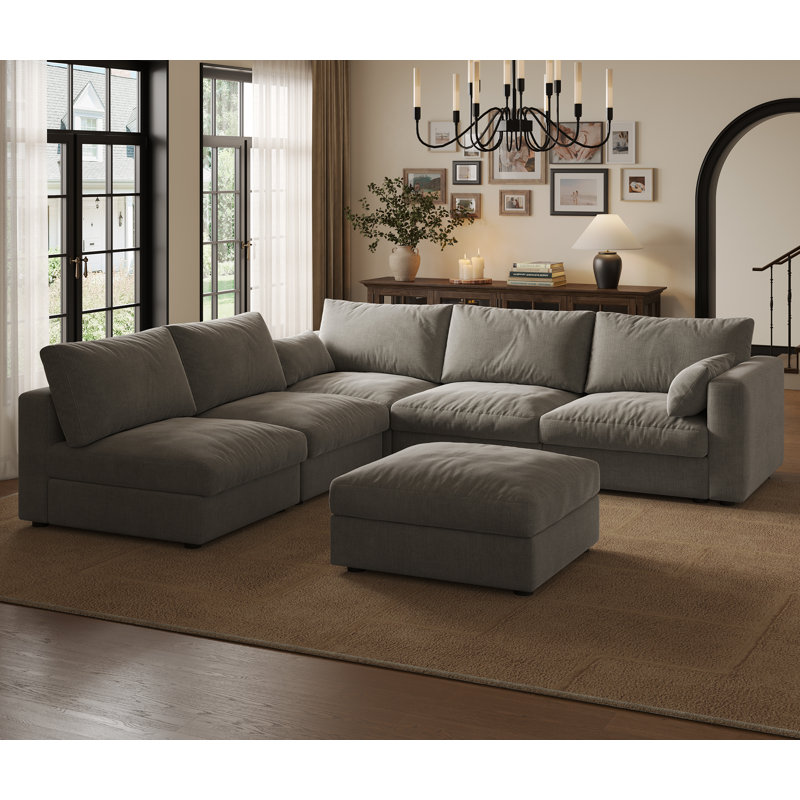 Canapé modulaire de 99 po avec rangement, Chenille gris pâle, H 39 po x l 99 po x P 64 po 