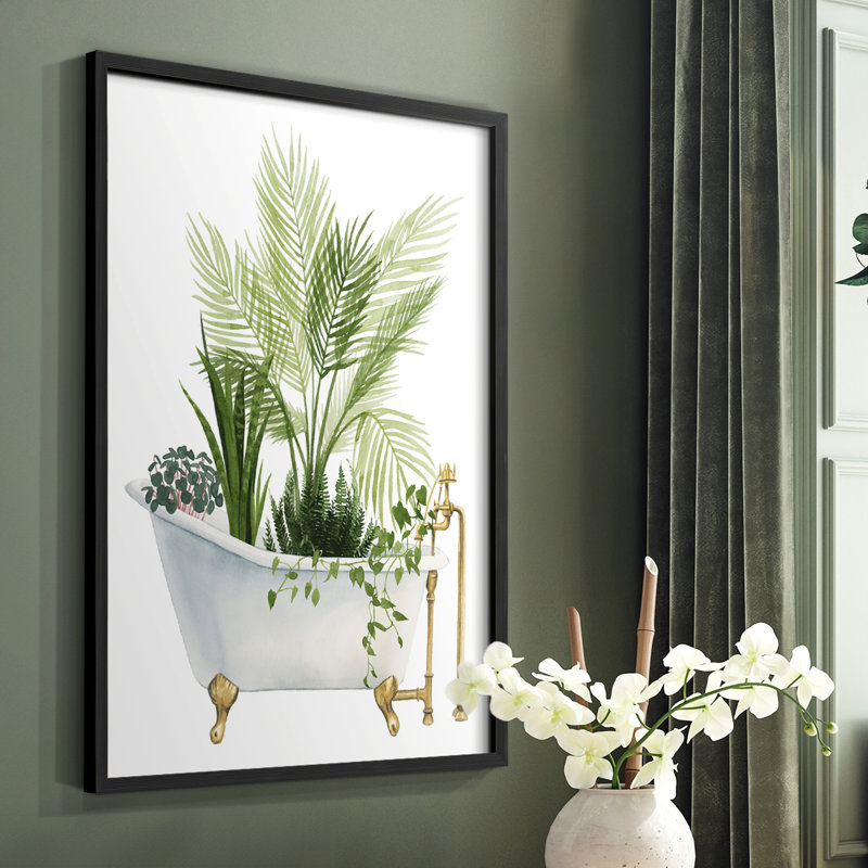 «Plant Bath I», reproduction encadrée - bois massif, H 28 po x l 22 po, Noir
