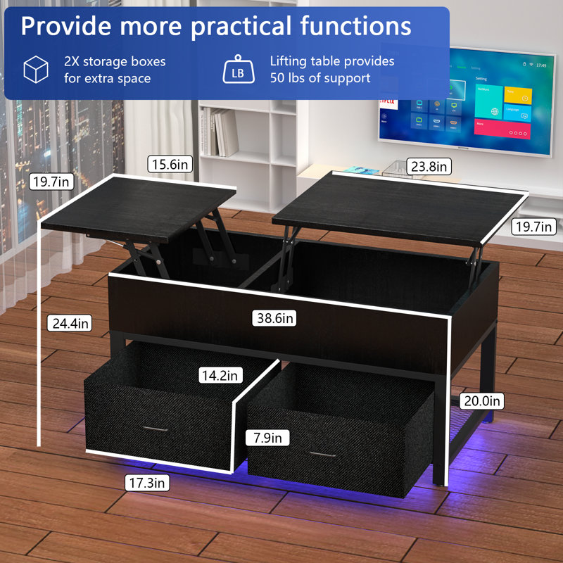 Table basse à plateau relevable avec rangement Claudinette
