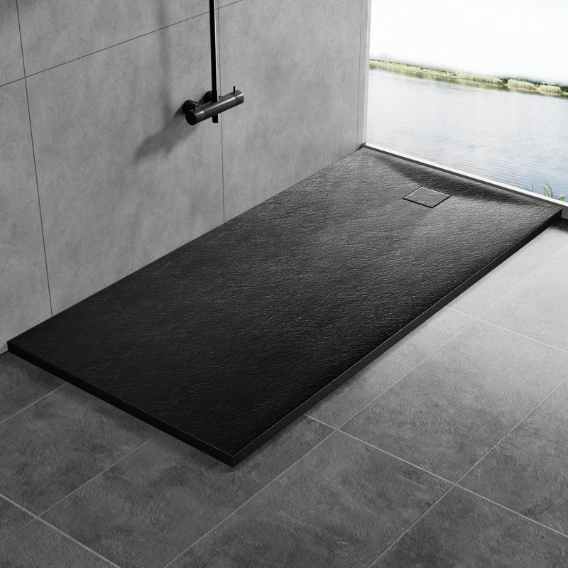 Slip-Resistance 32mm H Rectangular Black Shower Tray, 3.2cm H x 70cm W x 140cm D