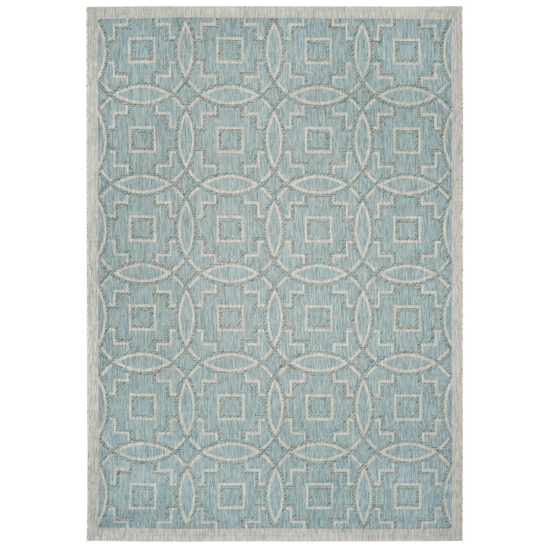 Arneshia Geometric Area Rug in Aqua/Gray, Rectangle 5'3" x 7'7"