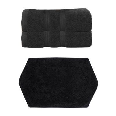 Bryd Collection 100% Soft Cotton 2 Pc Bath Towel Set & 1 Pc 21x34" Bath Rug, (Set of 3)