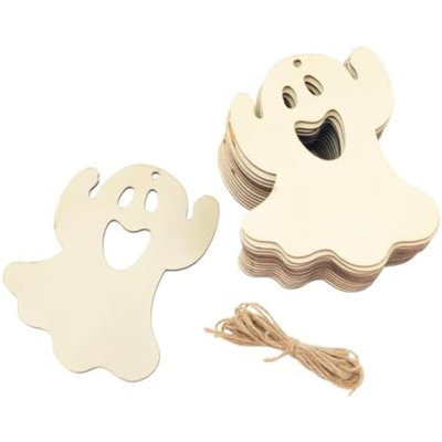 Paquet de 30 découpes de fantôme en bois de 4 pouces, décorations de fantômes en bois non finis, décorations suspendues en bois, étiquettes de cadeaux de bricolage pour décoration de fête