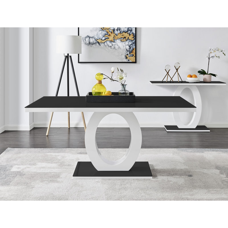 Scottsmoor Halo Dining Table Set in Modern High Gloss with 6 Luxury Velvet Dining Chairs
