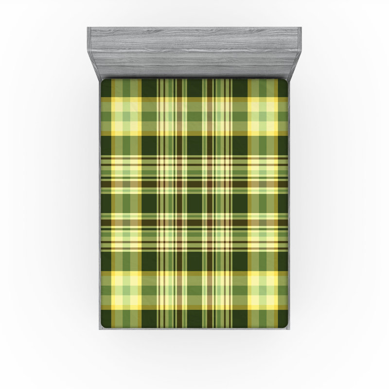 Drap-housse Ambesonne, paquet de 2, Motif écossais vert foncé / jaune / brun, Drap-housse grand