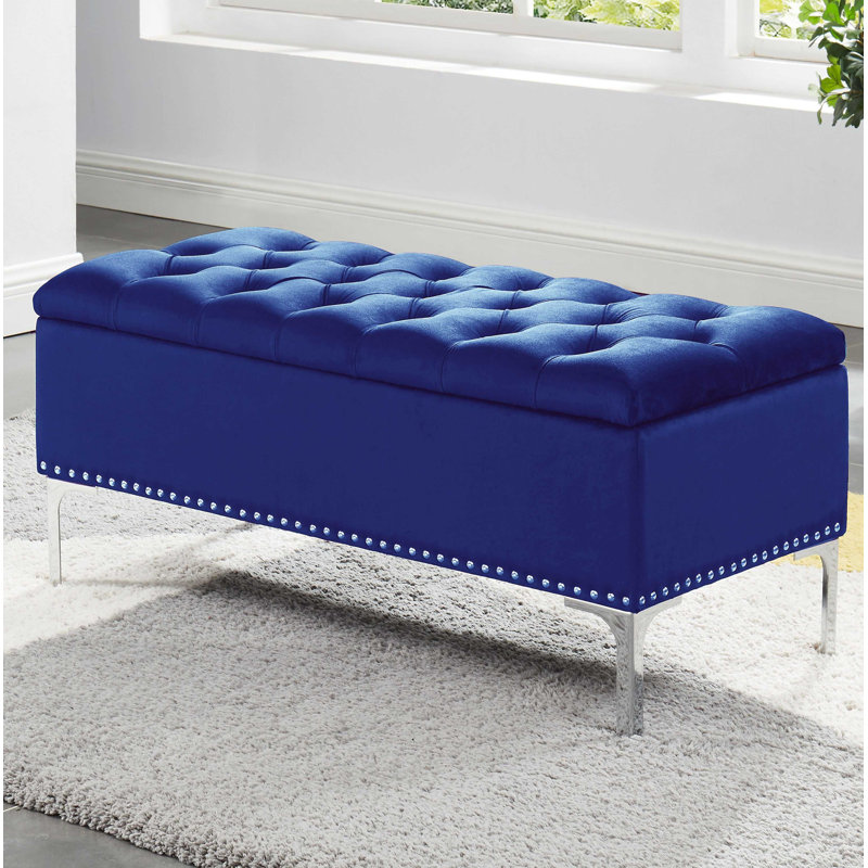 Bramlett Upholstered Storage Bench, Navy