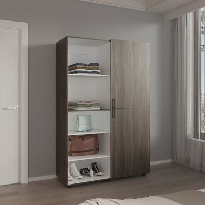 Wardrobe 72.4" H, 2 Doors, 6 Legs, 5 Shelves, Gray Walnut  Wardrobe