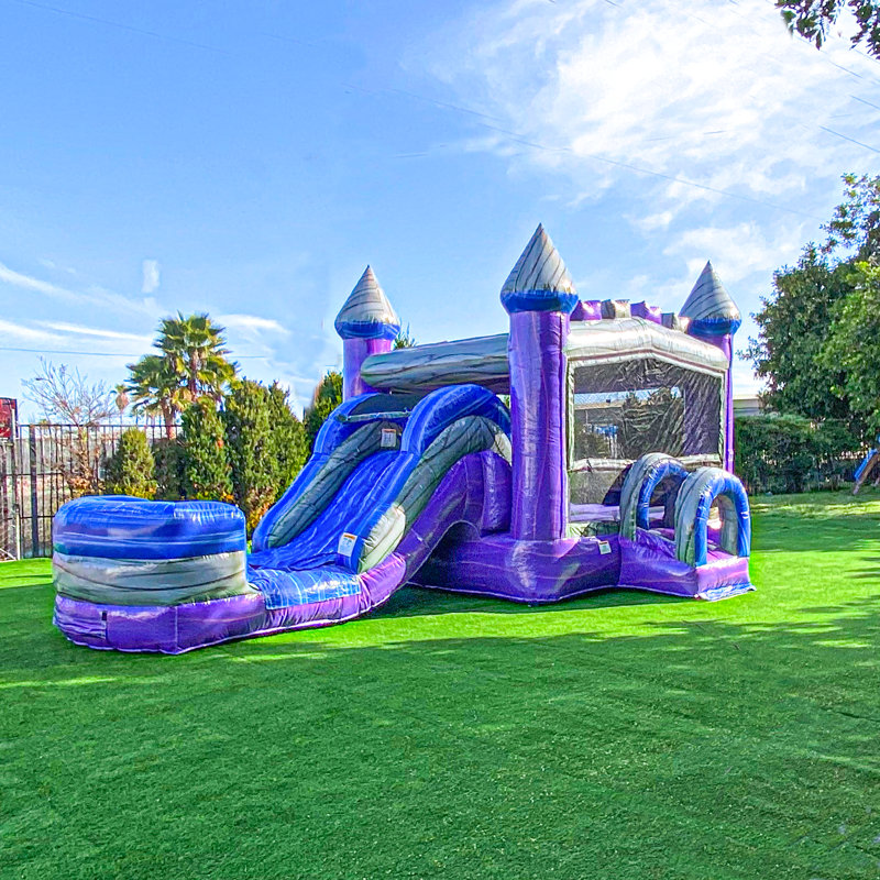 Château gonflable 12,5 pi x 26 pi x 13 pi XJUMP avec glissade - Vinyle en PVC robuste de 15 oz, avec panier de basketball et souffleur, maisonnette de qualité intérieure et extérieure avec toboggan pour enfants et adultes