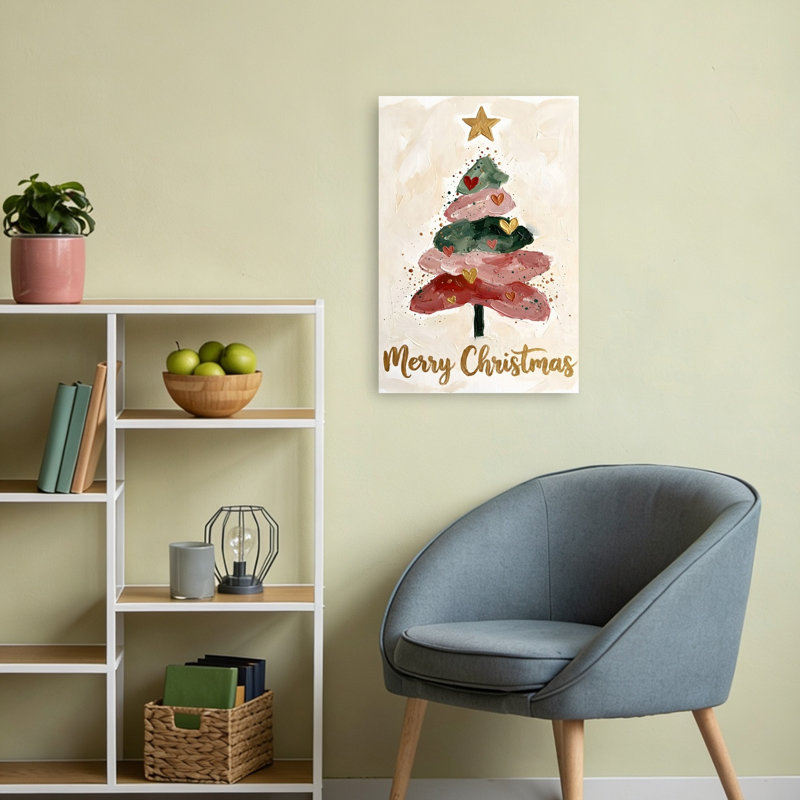 Abstract Christmas Tree Abstract Modern Christmas Tree Landscape Nature Wall Art Print 1 Piece Wrapped Canvas Wall Art