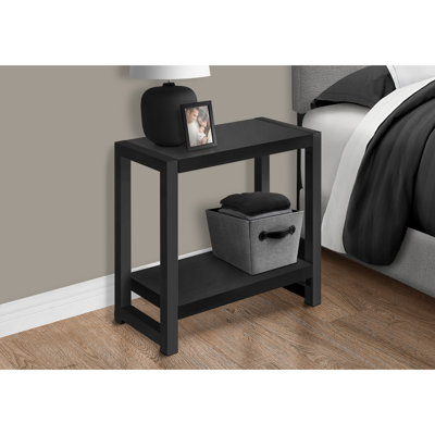Table d'appoint à 2 niveaux en stratifié noir et métal, convenant à un décor de chambre à coucher et de salon noir, style Suits
