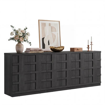 93.8" W Fluted Sideboard Buffet Cabinet With Storage, 6-Door Large Buffet Cabinet For Kitchen, Dining Room And Living Room