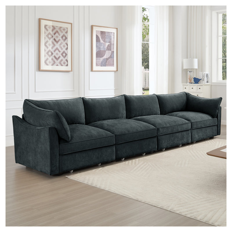 Canapé 4 places en chenille avec tiroirs de rangement cachés - Canapé modulaire très profond pour salon, Gris, Gris