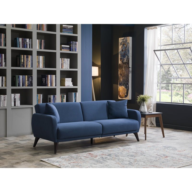 Lelana Twin 78.75 Polyester Tufted Sofa, Blue