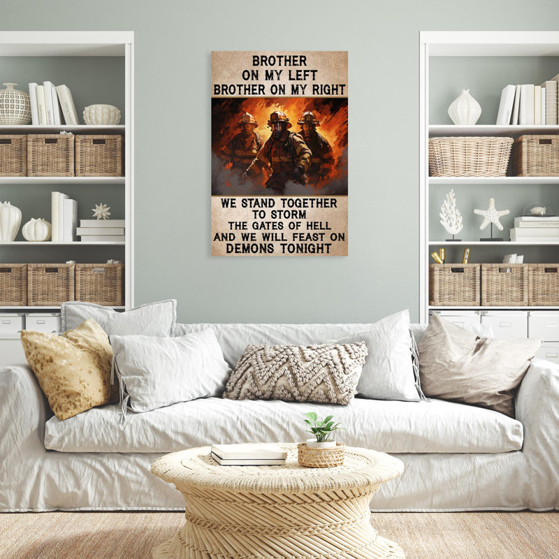 «Firefighter We Stand Together», impression sur toile rectangulaire 1 pièce, H 36 po x l 24 po x P 1,25 po