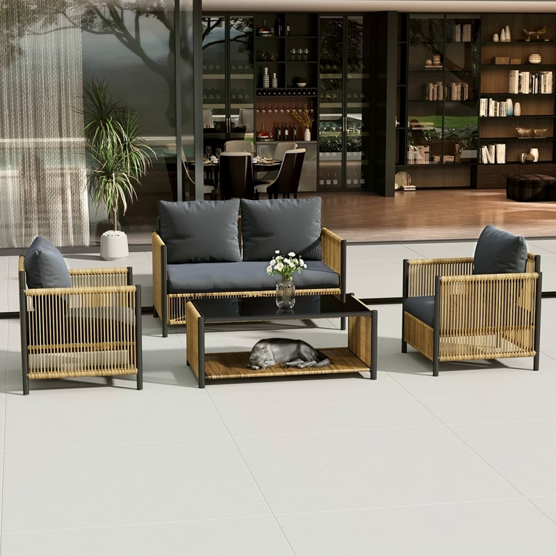 Ensemble de canapé brun avec coussins 6 pièces New Comming Patio