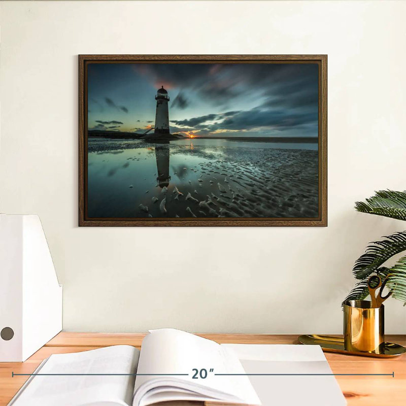 Phare de Point Of Ayr, 13 po x 9 po, Cadre flottant noyer