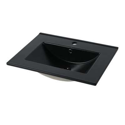 24" Black Ceramic Basin, 4.72" Internal Depth, 0.81" Countertop, Modern Appeal Vessel Sink 24", Inner Practical