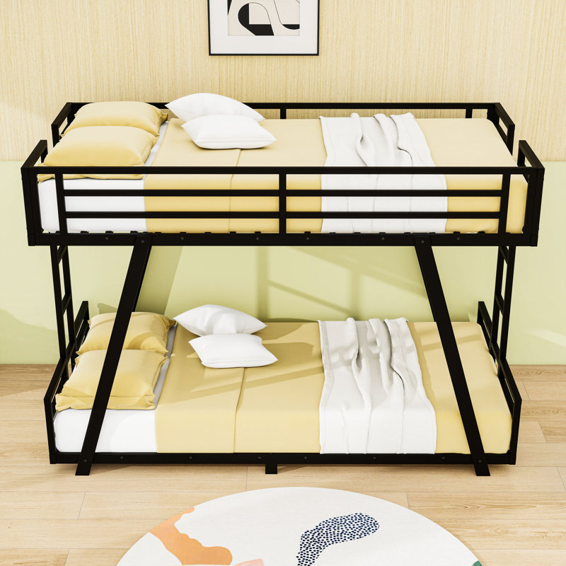 Metal Bunk Bed with Dual Ladders and Reinforced Stability, Twin XL Over Twin XL