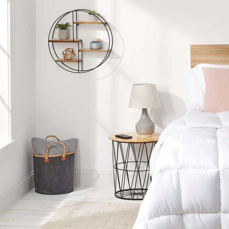Round Wall Mount Display Organizer With 4 Shelves For Small Collectibles, Figurines, Mugs, And Succulent Plants - Durable Metal And Wood Construction