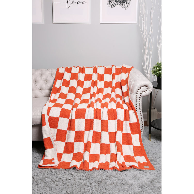 Checkered Pattern Luxury Soft Throw Blanket, Orange