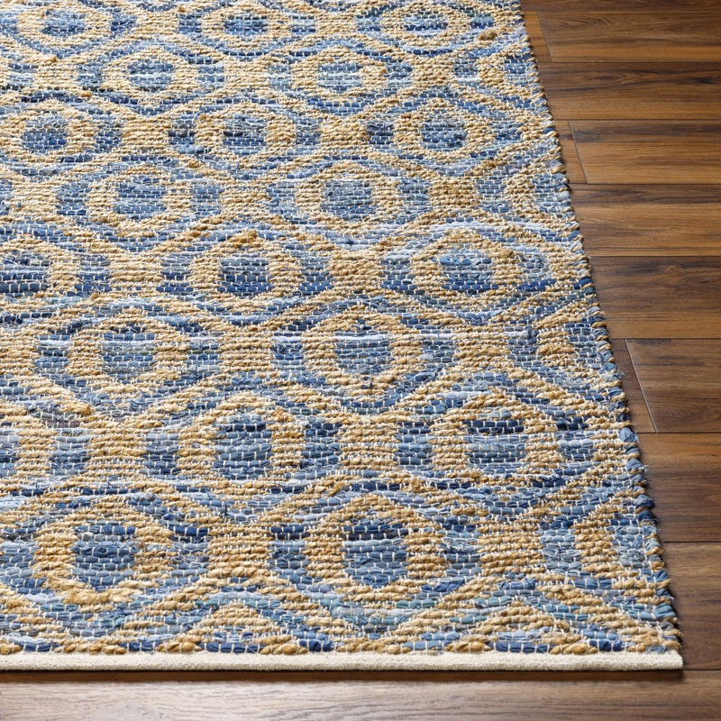 Edwardsport tissé à plat à la main et recyclé P.E.T. Tapis bleu, Rectangle 9 pi x 12 pi