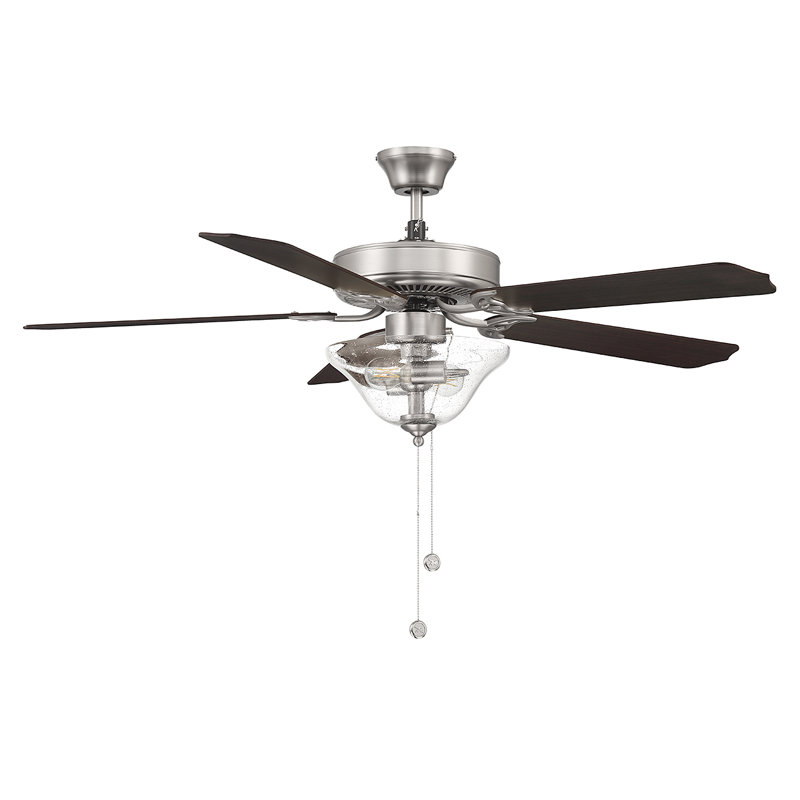 52" Garrett 5 - Blade Standard Ceiling Fan in Brushed Nickel/Brown Blades with Light Kit Included