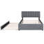 Lit plateforme tapissier inspirant en molleton gris avec lit gigogne simple et tête de lit à rayures charmante-130155608-130155609