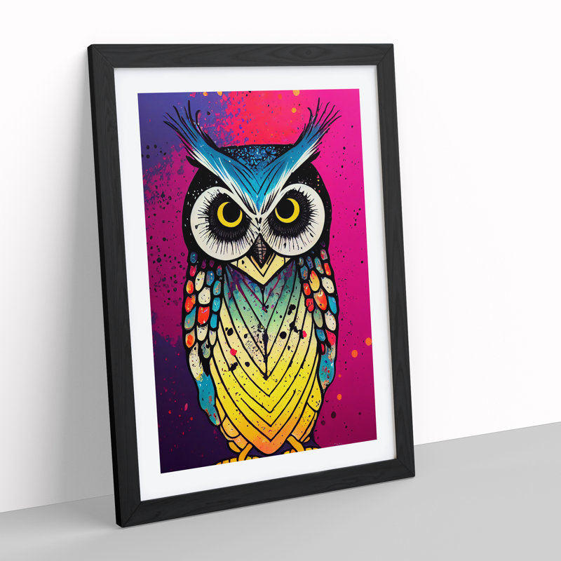 Owl Paint Splash No.5 - Framed Print, Black Framed, 64cm H x 46cm W x 2cm D