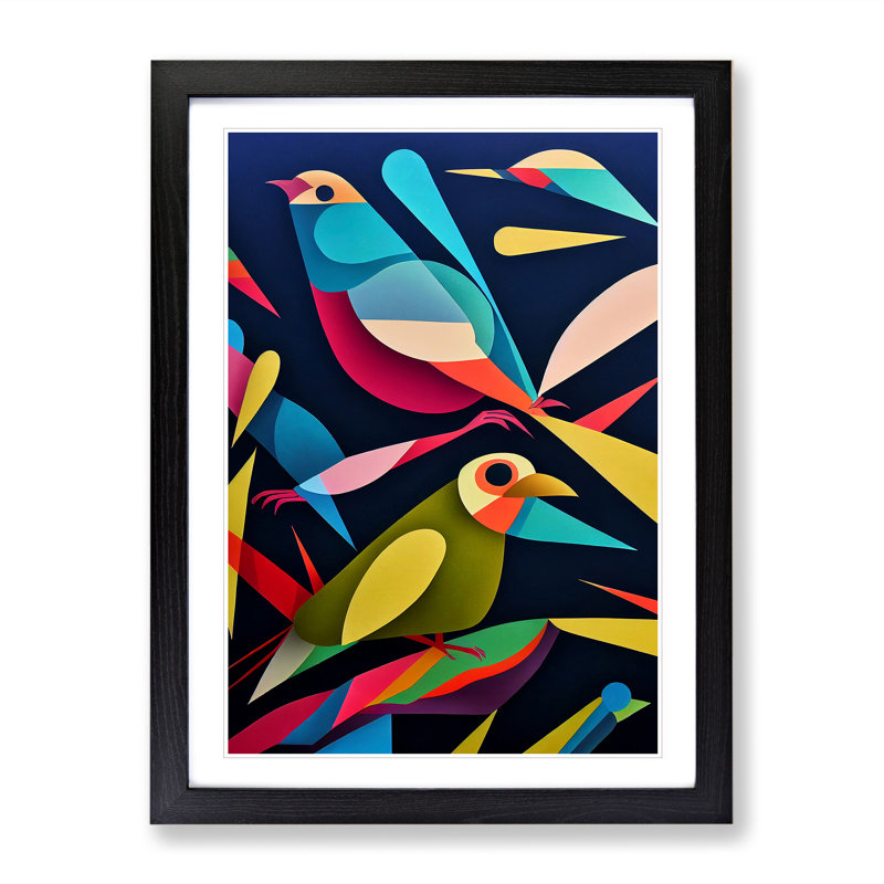 Pair Of Birds No.4 Abstract - Single Picture Frame Print, 46cm H x 34cm W, Black