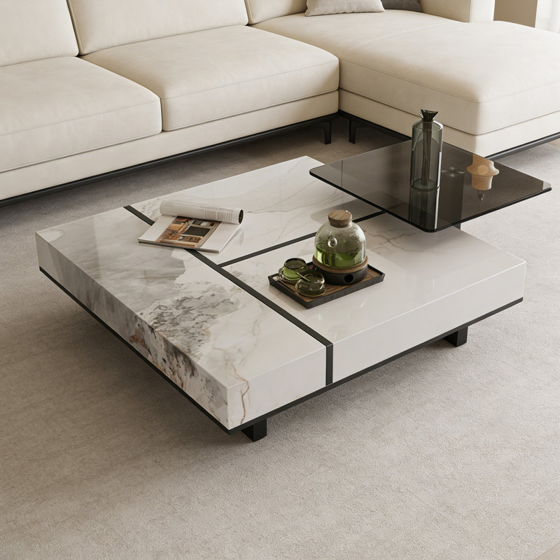 Ensemble de tables basses Simplicity Home, H 11,81 po x L 35,43 po x l 35,43 po, Blanc / noir / gris