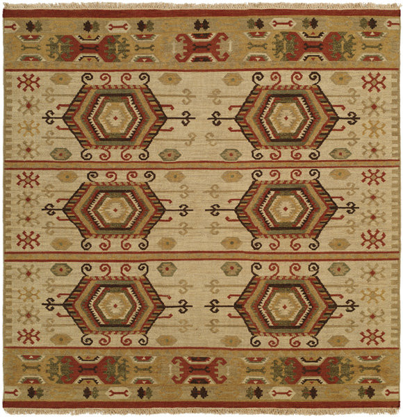 Hand Woven Wool Geometric Area Rug, Square 6'