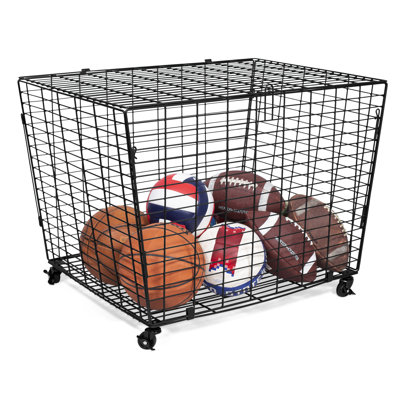 Chariot de rangement pour balles de sport avec roulettes - Organisateur de balles pour le garage, le gymnase ou l'extérieur - Organisateur de sport en métal pour le basketball, le football, le soccer et le volleyball (noir)