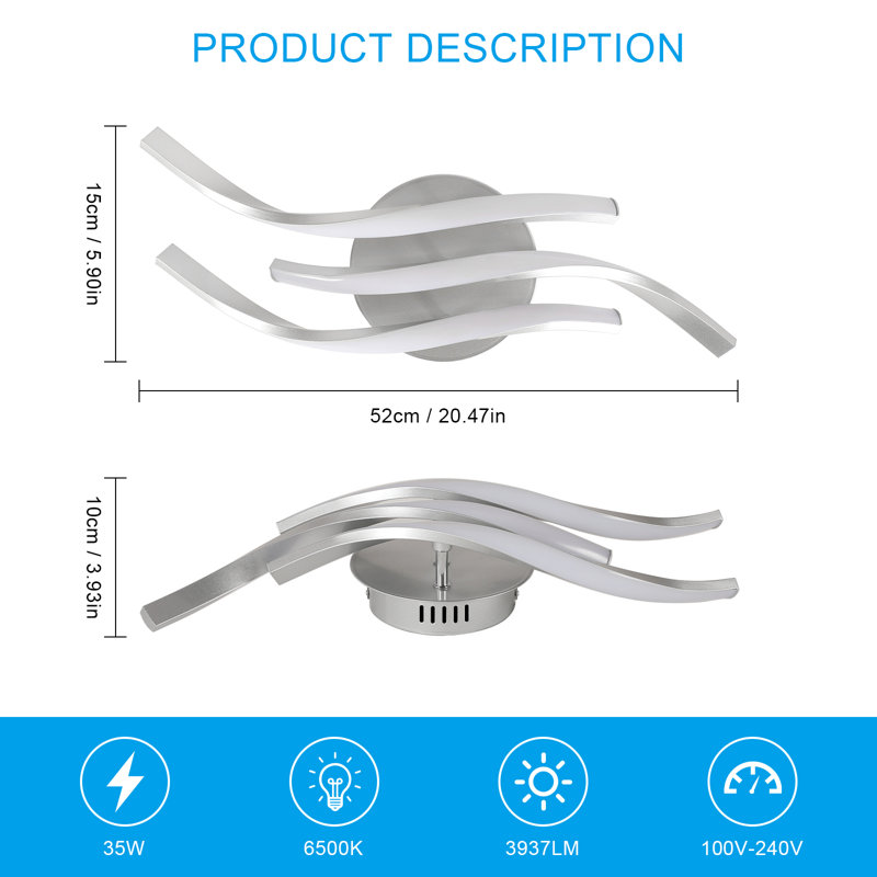 Curved 52cm 3-Light LED Ceiling Lamp